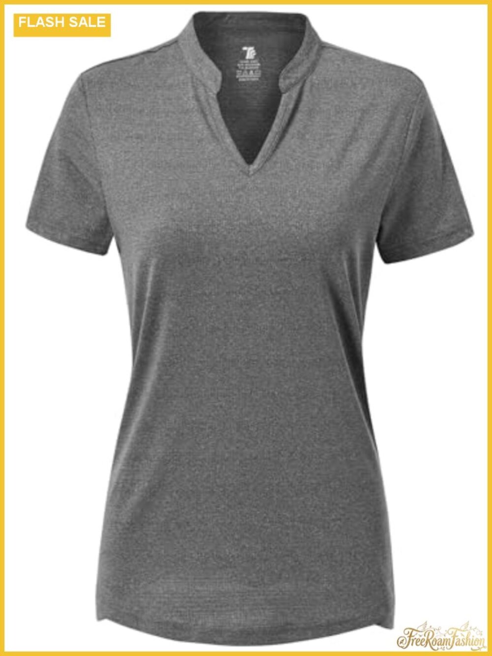 V-Neck Collarless Golf Polo Shirt Short Sleeve Lightweight Quick Dry Tennis
